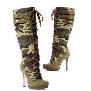 5025 Sergeant Leg Avenue Shoes, High Heel Knee High Lace Up Camo Boots